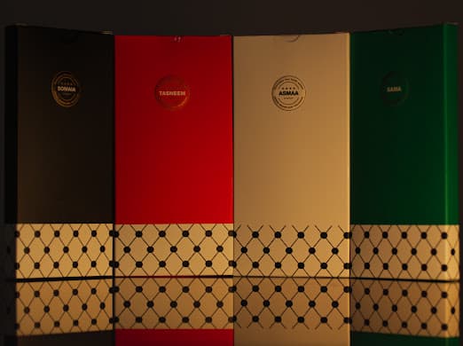 The four Palestinu chocolate flavours, boxed